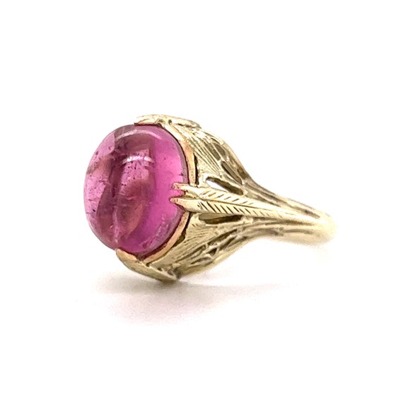 Art Deco Cabochon Cut Pink Tourmaline Ring in 14k… - image 2