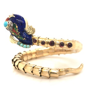 Vintage Enamel Fish Bracelet w/Diamonds in 14k Yellow Gold image 4