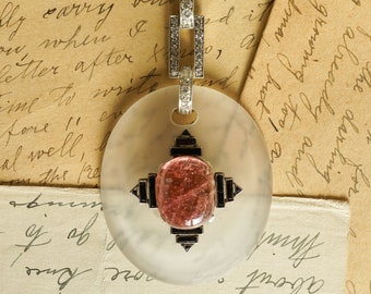 Pink Tourmaline Pendant w/ Diamonds in Sterling Silver