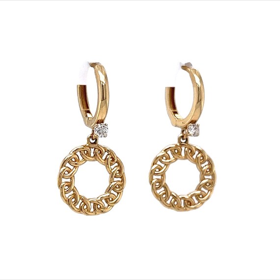 Yellow Gold Hoop Earrings w/ Diamonds - image 5