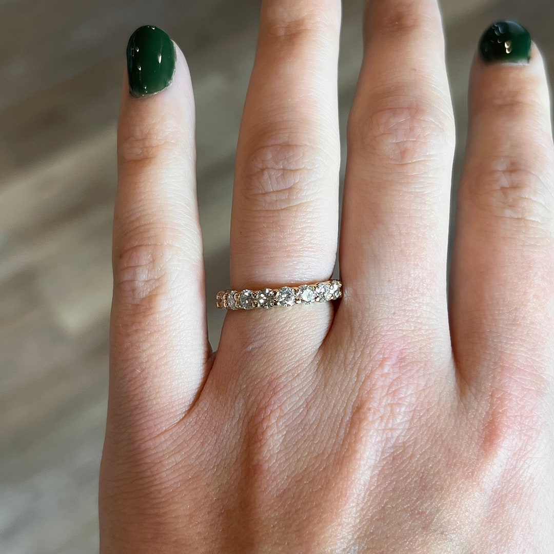 Diamond Half Eternity Wedding Band in 14k Yellow Gold - Etsy