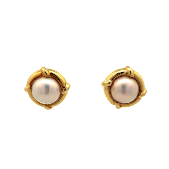 Vintage Tiffany & Co. Pearl Stud Earrings in 18k … - image 1