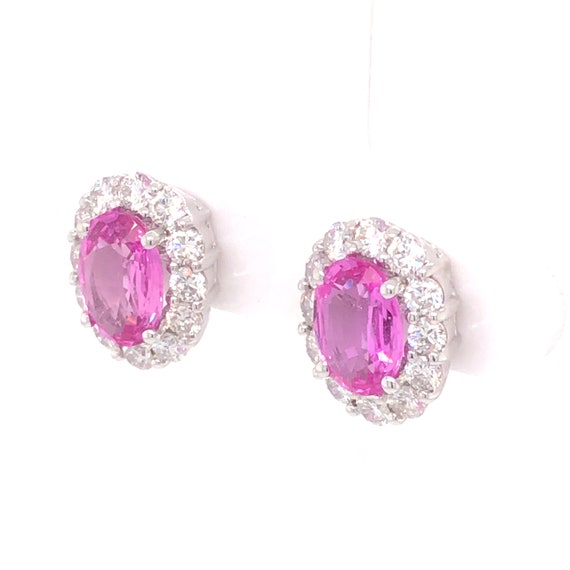 3.60 Oval Cut Pink Sapphire & Diamond Earrings in… - image 8