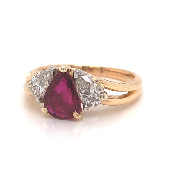 Pear Cut Ruby Engagement Ring in 18k Gold & Plati… - image 4