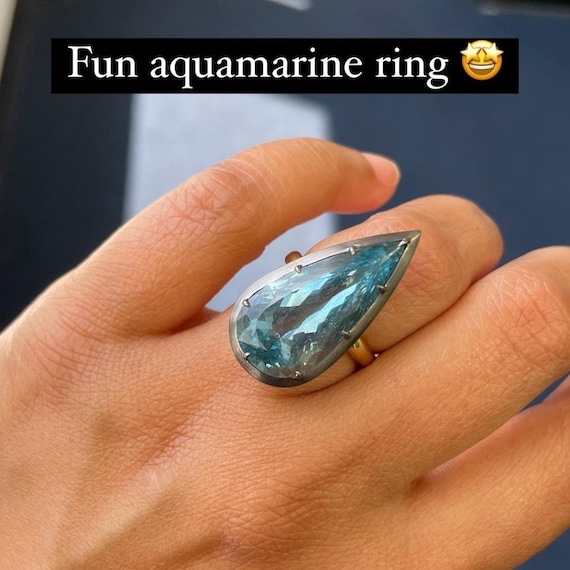 Vibrant Pear Aquamarine Statement Ring - image 1