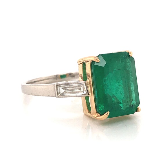 Step Cut Emerald and Diamond Ring in Platinum & 1… - image 4