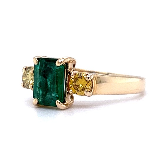 Emerald & Yellow Diamond Ring in 14k Yellow Gold - image 5