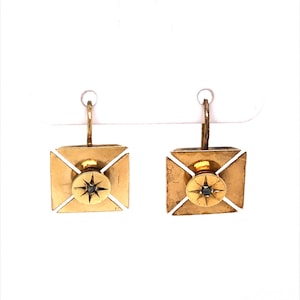 Orecchini a goccia di diamanti vittoriani quadrati in oro giallo 14k