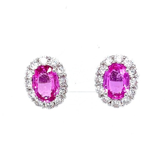 3.60 Oval Cut Pink Sapphire & Diamond Earrings in… - image 4