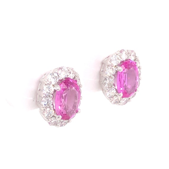 3.60 Oval Cut Pink Sapphire & Diamond Earrings in… - image 9