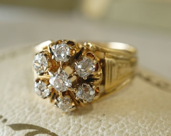 Victorian Diamond Cluster Cocktail Ring in 18k Yellow Gold