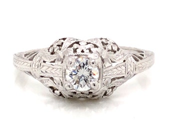 Art Deco Diamond Engagement Ring in 18K White Gold