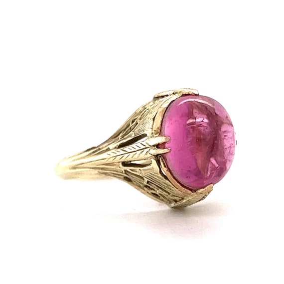 Art Deco Cabochon Cut Pink Tourmaline Ring in 14k… - image 4