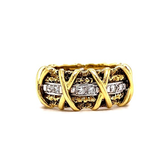 X Patterned Diamond Cocktail Ring in 14k Yellow G… - image 4