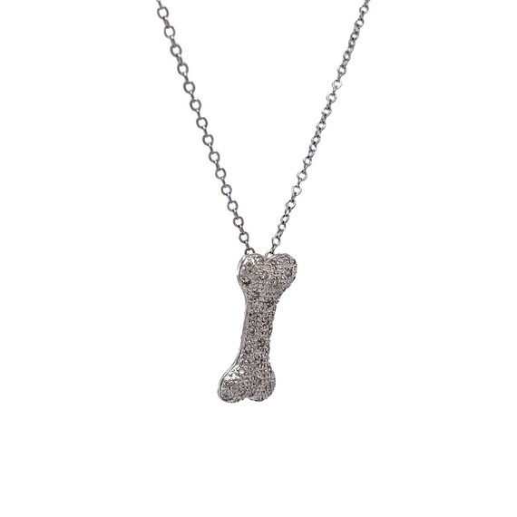 Diamond Dog Bone Pendant Necklace in 14k White Go… - image 4