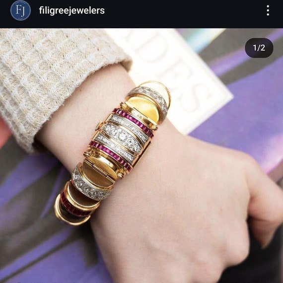 Retro Omega Diamond & Ruby Watch Bracelet in 18k … - image 1