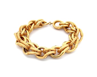 Vintage Link Bracelet • 18K Yellow Gold Mid Century Jewelry • Estate Statement Bracelet