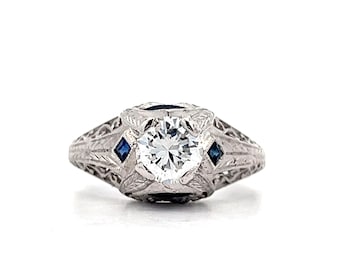 Anillo de compromiso con diamantes brillantes estilo art déco vintage en platino