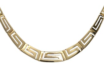 Vintage Greek Key Collar Necklace in 14k Yellow Gold