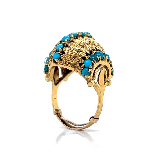 Mid-Century Turquoise Dome Cocktail Ring in 14k Y… - image 7