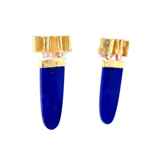 Cabochon Lapis Lazuli Drop Earrings in 14k Yellow… - image 4