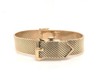 Mid-Century Movado Buckle Watch Bracelet in 14k Yellow Gold
