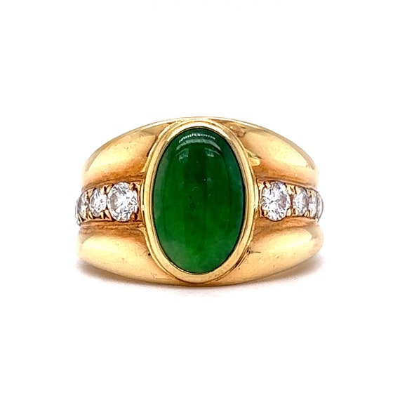 Vintage Inspired Jade & Diamond Ring in 18k Yellow