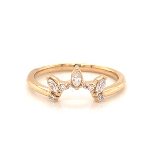 Contoured Marquise & Round Brilliant Diamond Wedding Band in 14k image 2