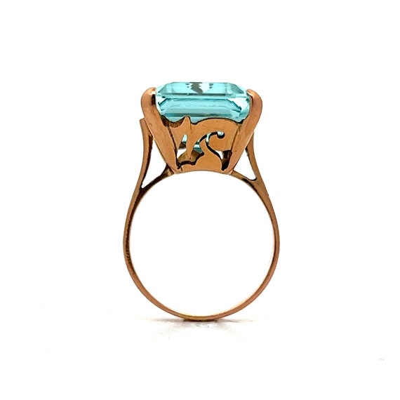 Vintage Emerald Cut Aquamarine Cocktail Ring in R… - image 5