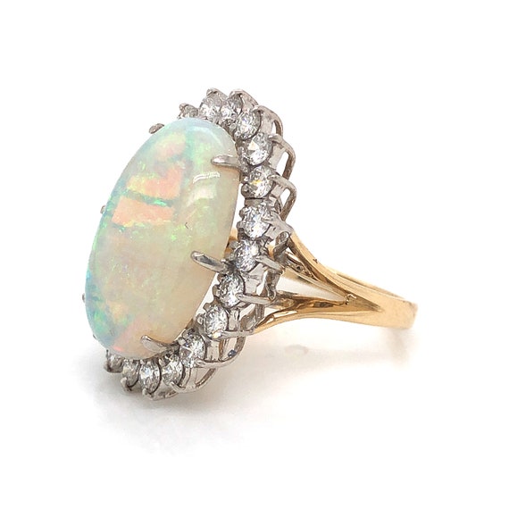 Vintage Opal & Diamond Cocktail Ring in 14k Gold - image 5
