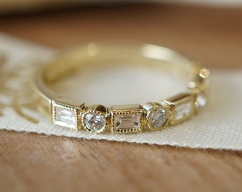 Bezel Set Diamond Wedding Band in 14k Yellow Gold