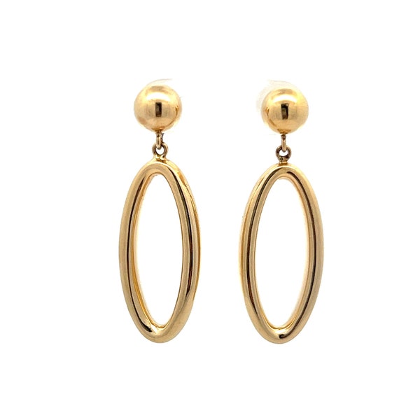 Oval Shaped Dangle Earrings in 14k Yellow Gold