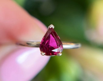 Pear Cut Ruby Engagement Ring in White Gold