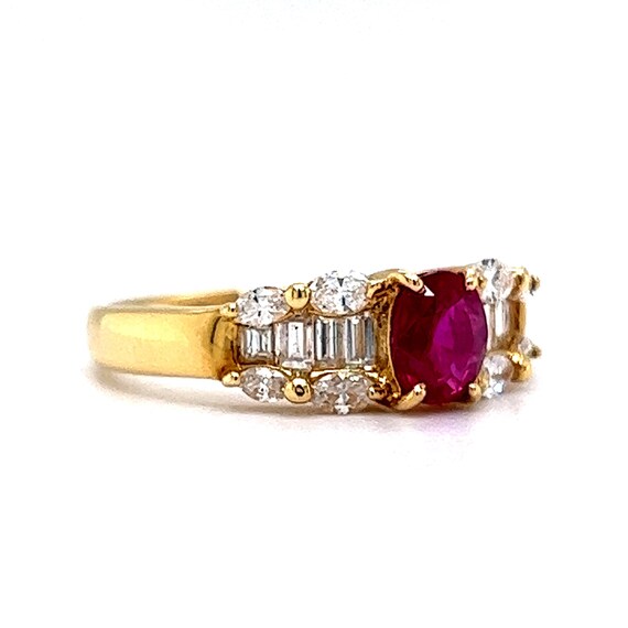 Ruby & Diamond Cluster Right Hand Ring in 18k Yel… - image 8