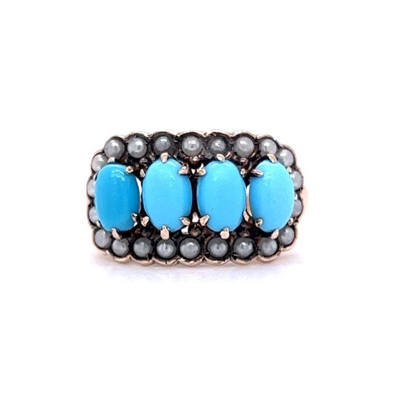 Victorian Cabochon Turquoise Ring 10k Yellow Gold