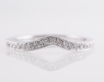 Curved Diamond Wedding Band in 14k White Gold