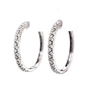 Alternating Diamond Hoop Earrings in 14k White Gold