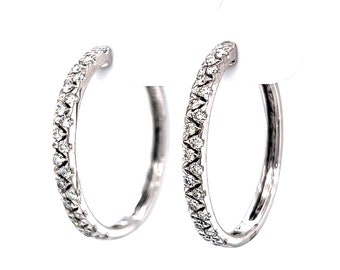 Alternating Diamond Hoop Earrings in 14k White Gold