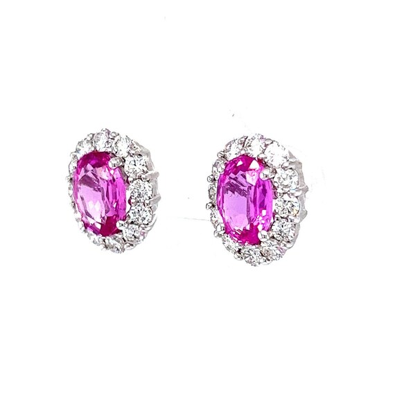 3.60 Oval Cut Pink Sapphire & Diamond Earrings in… - image 5