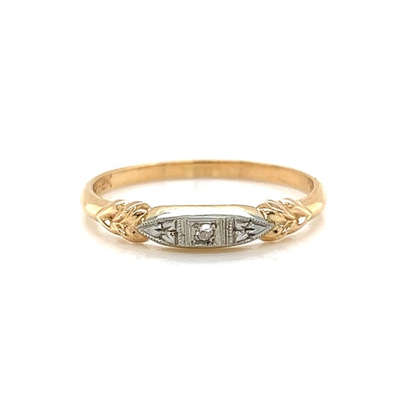 Retro Single Diamond Two-Toned Wedding Band in 14… - image 2