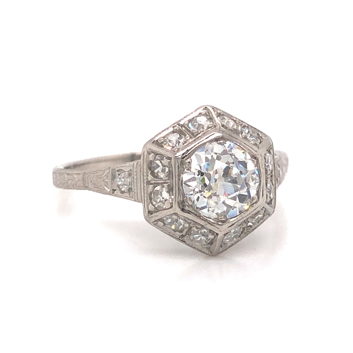 Vintage Art Deco Diamond Engagement Ring in Platinum - Etsy