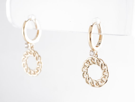 Yellow Gold Hoop Earrings w/ Diamonds - image 7