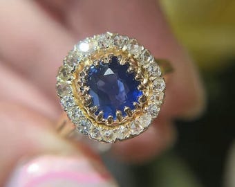 1.69 Carat Antique Victorian Sapphire Engagement Ring in 14k Yellow