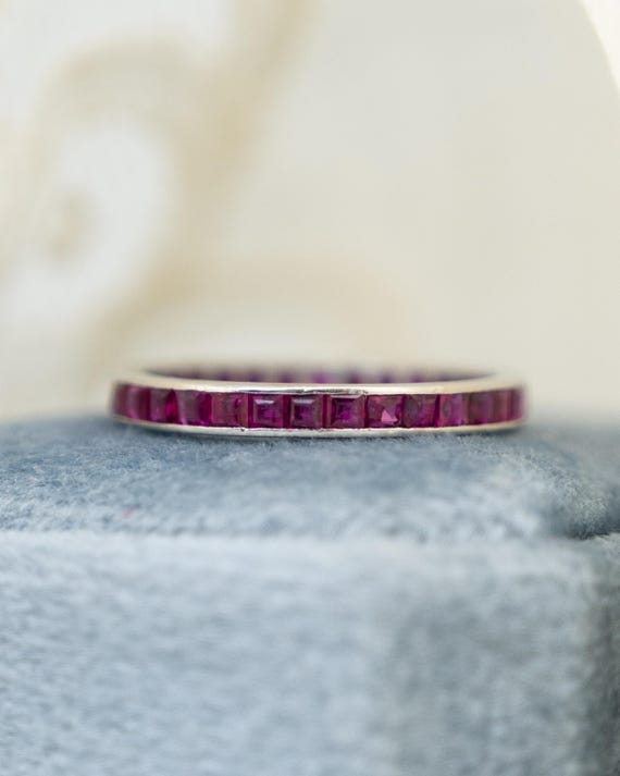 Square Ruby Eternity Stacking Band in in Platinum
