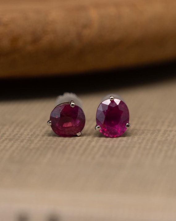 Ruby Stud Earrings in Platinum - image 1