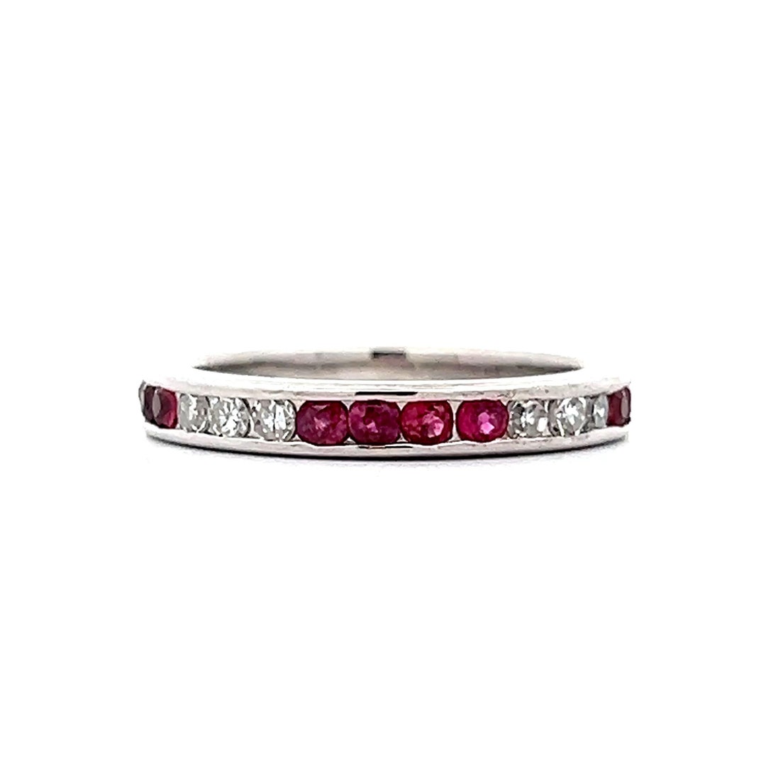 Ruby & Diamond Half Eternity Band in 14k White Gold - Etsy