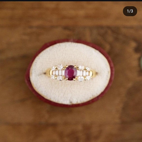 Ruby & Diamond Cluster Right Hand Ring in 18k Yel… - image 1