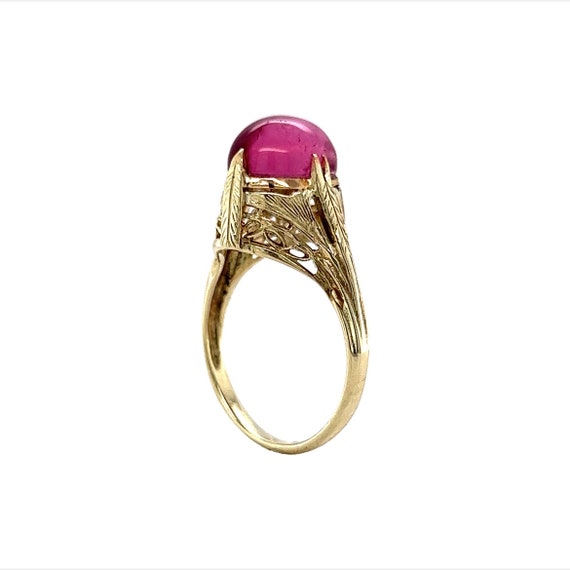 Art Deco Cabochon Cut Pink Tourmaline Ring in 14k… - image 6