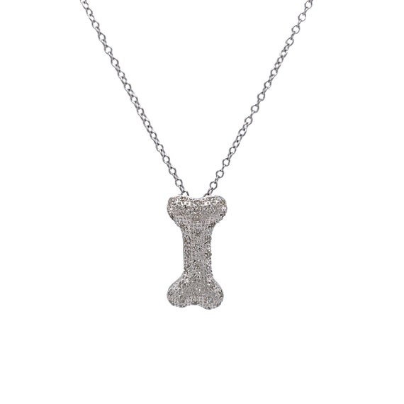 Diamond Dog Bone Pendant Necklace in 14k White Go… - image 2
