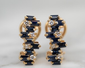 1.80 Sapphire & Diamond Stud Earrings in 14k Yellow Gold